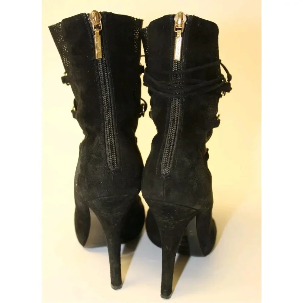 Sale❗️Dolce & Gabbana Italy Made Suede Mesh Peep Toe Stiletto Ankle Boots - Picture 4 of 16